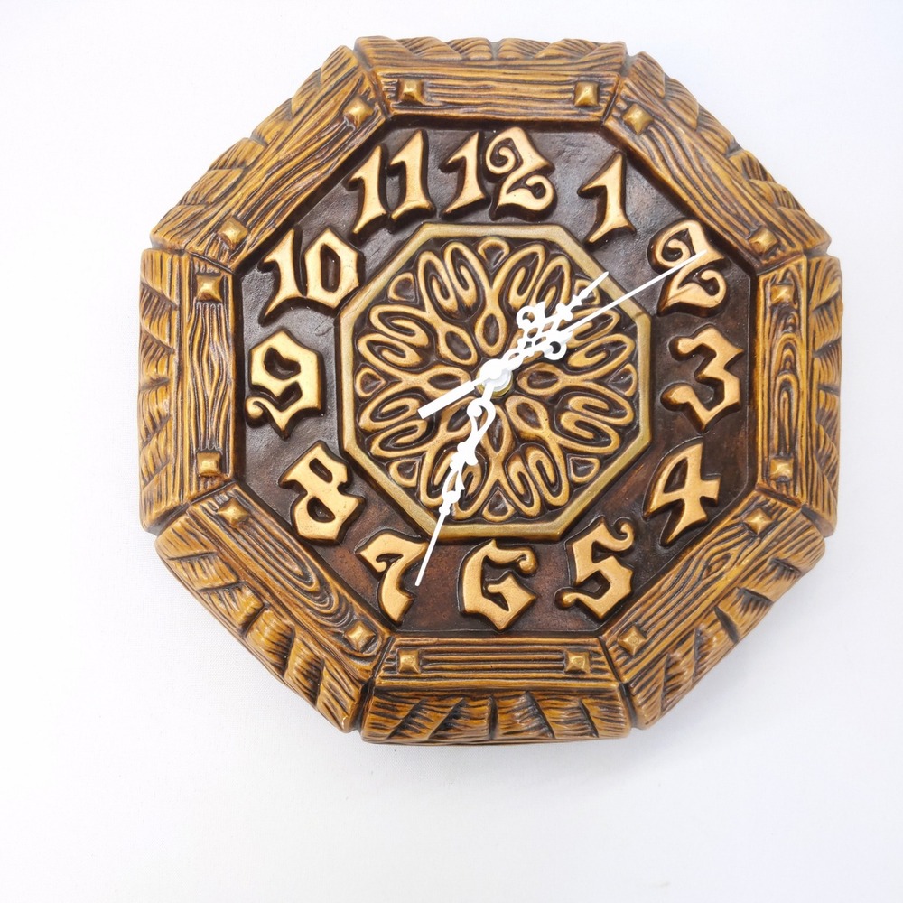 Arnel's Wall Clock Brown Vintage Mid Century Ceramic Octagon Faux Wood Grain